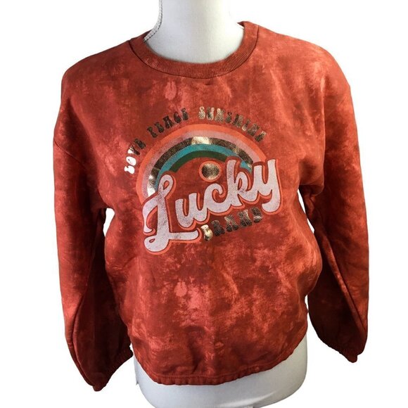Lucky Brand NWT Crop Sweatshirt LOVE PEACE SUNSHINE Rainbow Girls XL 16 - Picture 2 of 7